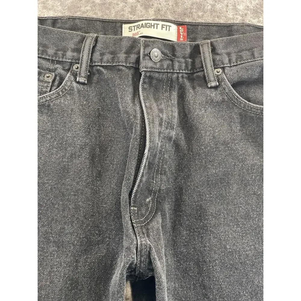 Levis 505 Mens 38x32 Regular Fit Straight Leg Black Denim Jeans
